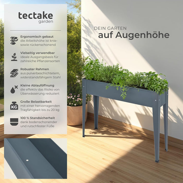 tectake 800782 Hochbeet Metall, stabil, wetterfest und pflegeleicht, 98,5x26x82,5cm, praktische Abla