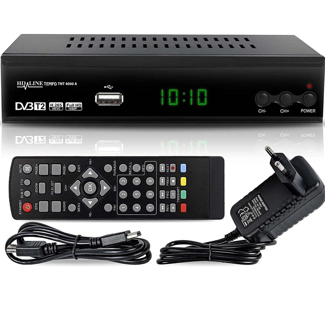 hd-line Tempo 4000 A DVBT2 Receiver Full HD 1080P 4K für TV (HEVC/H.265 HDMI SCART, USB 2.0, DVBT-2,