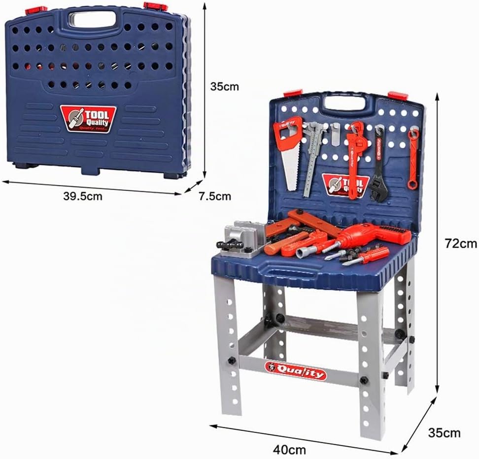 deAO Werkstatt und Werkzeug Carrycase Spielset Mechaniker Werkbank mit Klapp-Design beinhaltet mehre