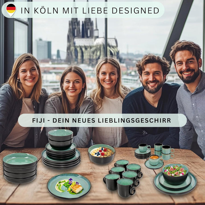 SÄNGER Fiji | Teller Set 6 Personen, Steingut Geschirr Set 6 teilig, Speiseteller Essteller Dinner S