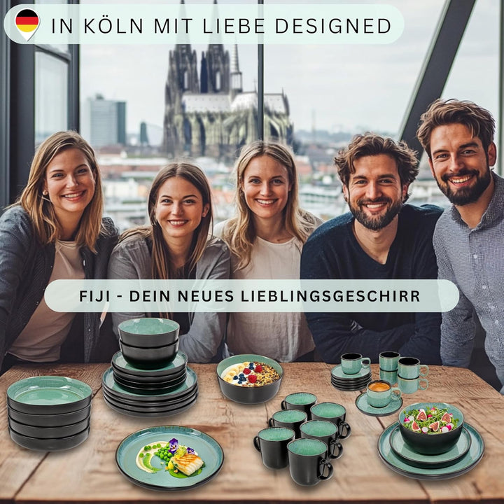 SÄNGER Fiji | Teller Set 6 Personen, Steingut Geschirr Set 6 teilig, Speiseteller Essteller Dinner S