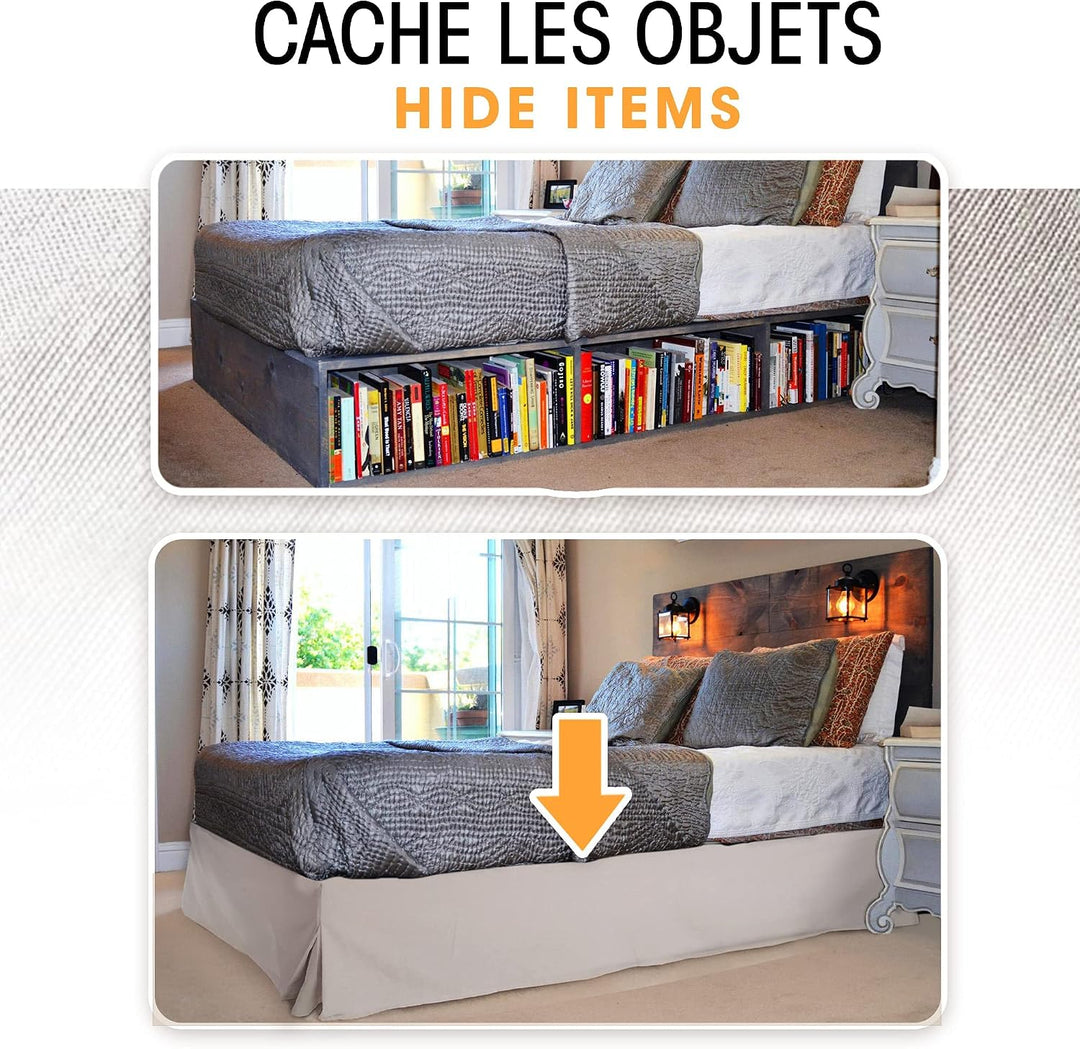 Betthusse 160x200 Beige – 4 Rüschen von 30 cm für Bett 160 x 200 cm – Bettüberwurf 160 x 200 cm – Be