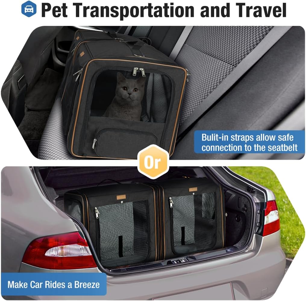 2-in-1 Hundebox Transportbox Katze für Mittelgrosses Haustier, Faltbare Katzentransportbox mit Stark