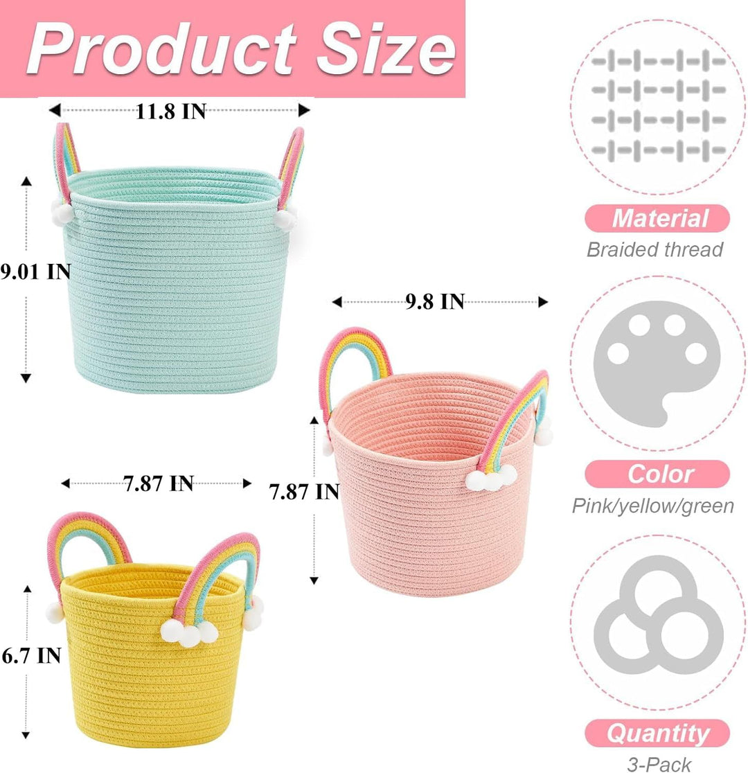 3 Pcs kleine Aufbewahrungskörbe, gewebte Körbe, Hamper Körbe für Geschenke leer, Spielzeugkorb, Seil