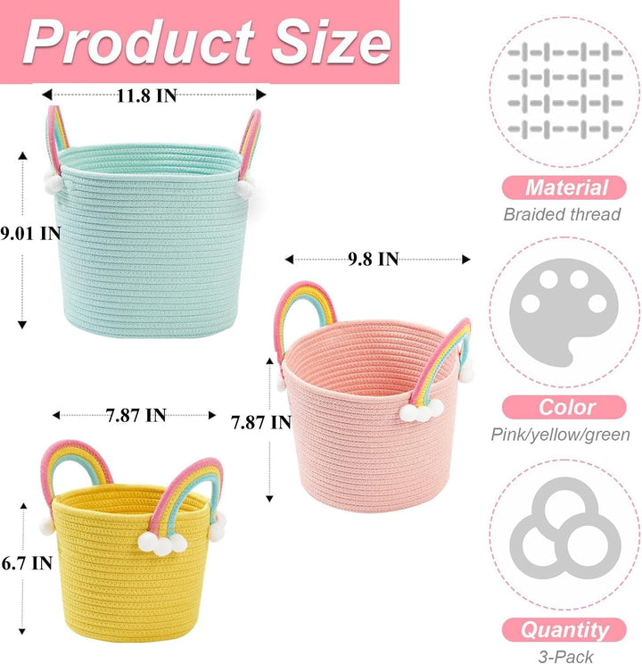 3 Pcs kleine Aufbewahrungskörbe, gewebte Körbe, Hamper Körbe für Geschenke leer, Spielzeugkorb, Seil