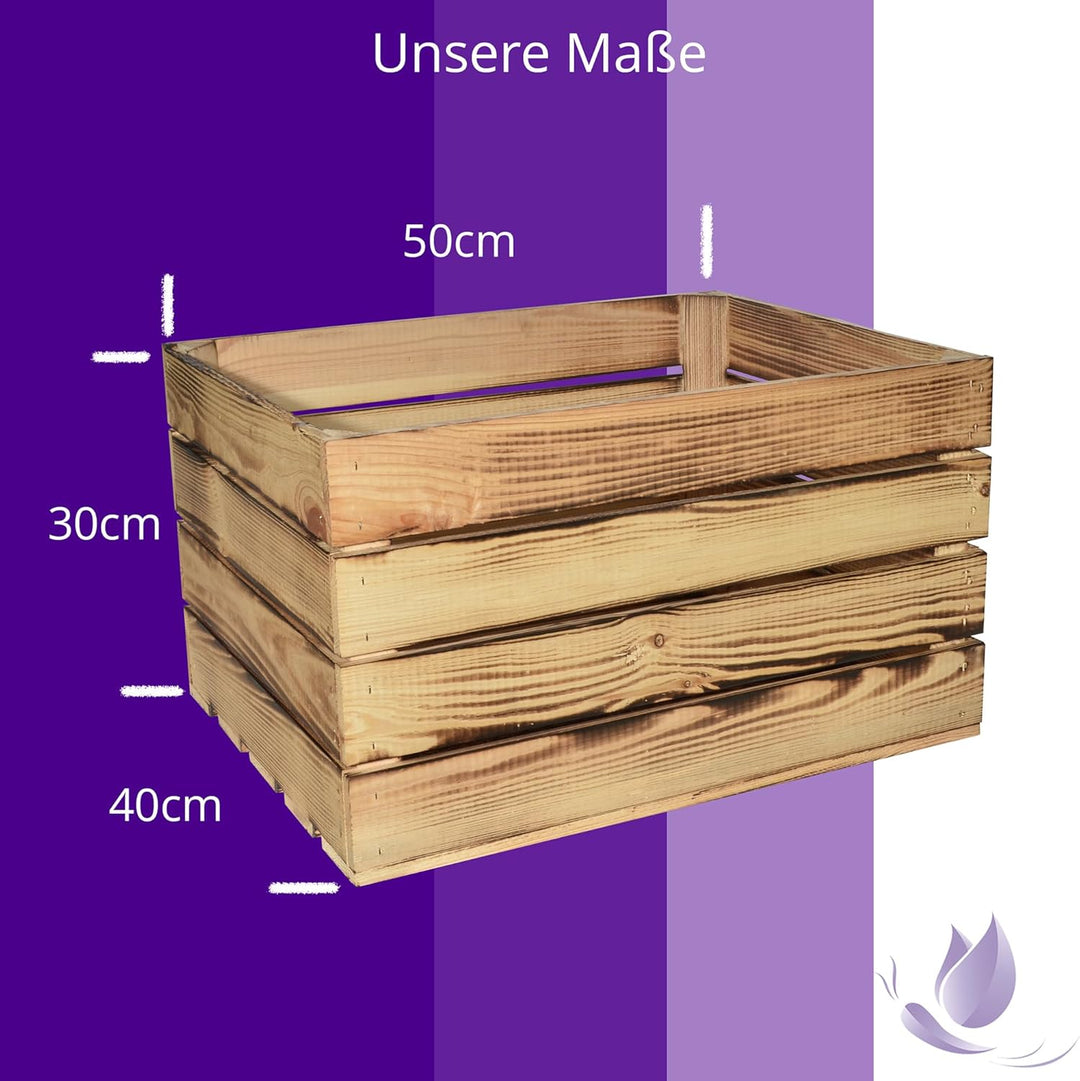 4 Set Geflammte Holzkiste Kuno - 50 x 40 x 30cm Obstkiste Weinkisten Holz Kisten Apfelkisten Obstkis