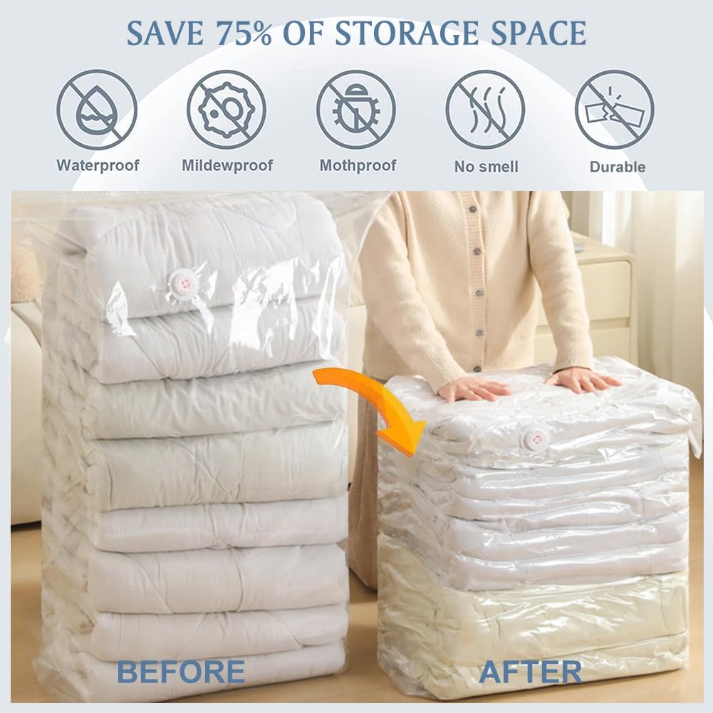 Vakuumbeutel für Kleidung Würfel,6 Pack Kleider Vakuumbeutel,100x80x32cm Extra Grosse Vakuum Aufbewa