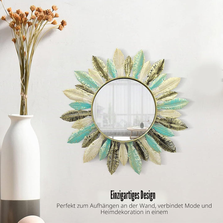 Tyenaza Wandspiegel, dekorativ, 40,6 cm, Boho-Spiegel, Feder, Wandkunst, Skulptur, runde Spiegel, De