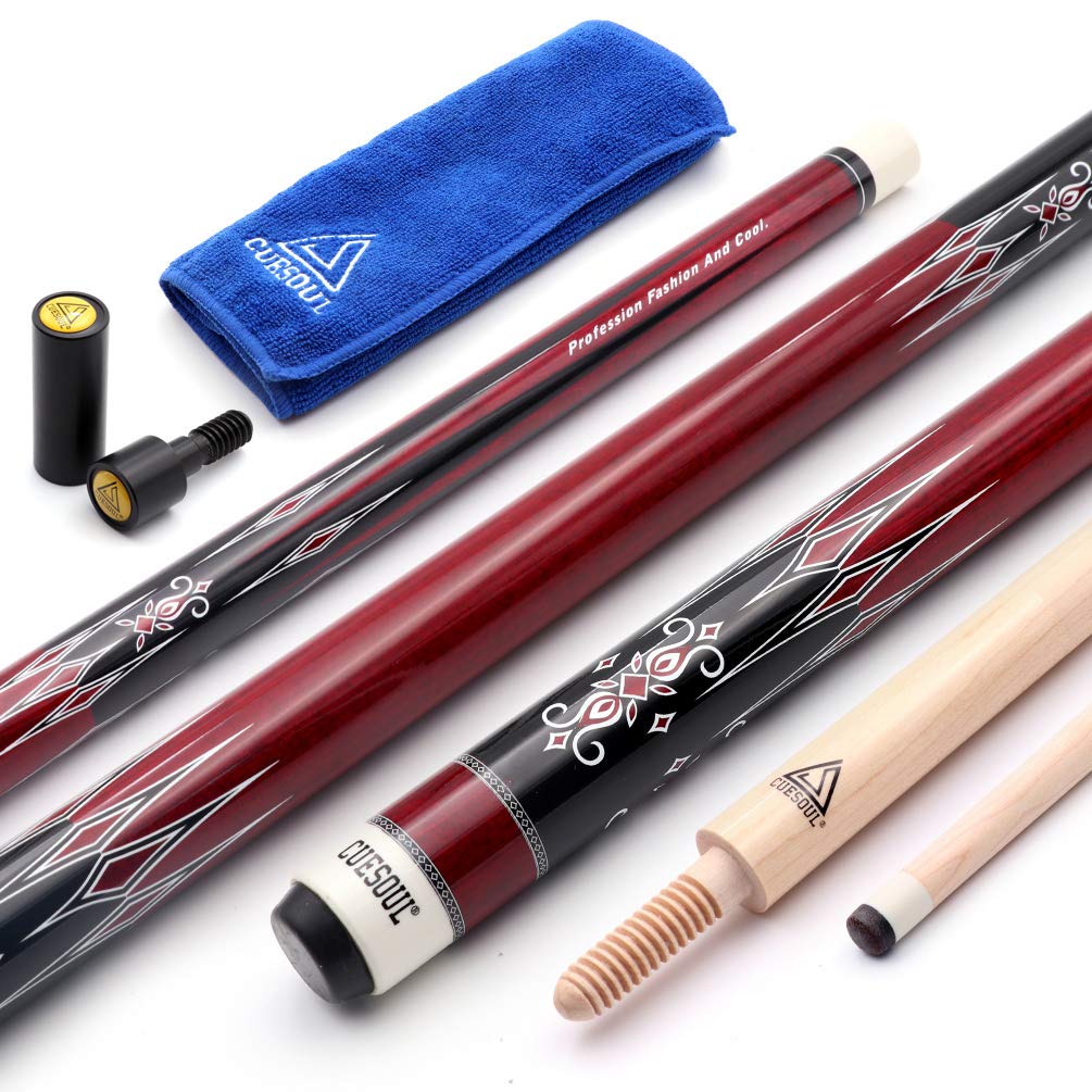 CUESOUL 3 Kissen Carom Billard Queue 56 Zoll Gewicht 18 Unzen, Holzverbindungssystem rot, rot