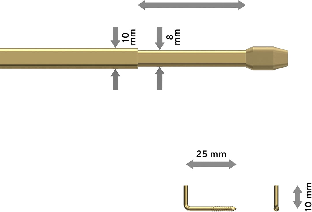Interdeco Vitragestangen/Scheibenstangen Messing farbig (2 Stück), ausziehbar 100-180 cm, 100-180 cm