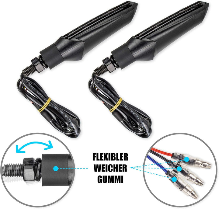 Simda Pro E Mark Led Motorrad Laufeffekt Blinker mit Bremslicht Lauflicht Sequentiell Schwarz Univer