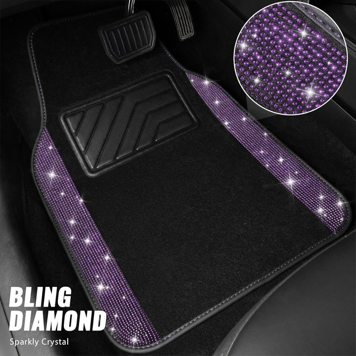 CAR PASS Auto-Bodenmatte mit Strasssteinen, glitzernd, glitzernd, wasserdicht, rutschfest, PVC-Ferse