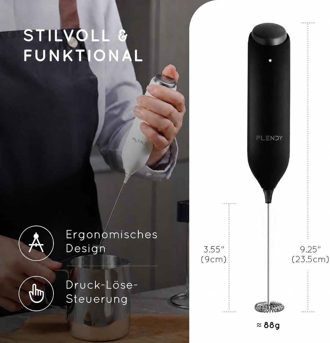 Wiederaufladbarer Hand Milchaufschäumer Stab, Aufschäumer Stab mit USB-C Ladehalterung, Mini Milchau