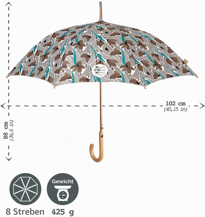 PERLETTI GREEN Regenschirm Gross Ökologisch Damen - Regen Stockschirm Automatik Eco Naturverbunden U
