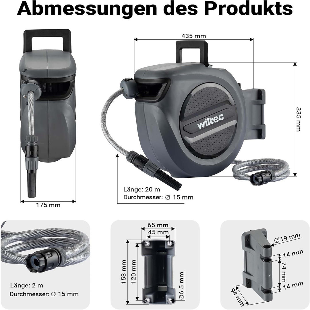 XPOtool Schlauchtrommel, Wand Schlauchbox mit Aufroll-Automatik und 20m Wasserschlauch, Gartenbewäss