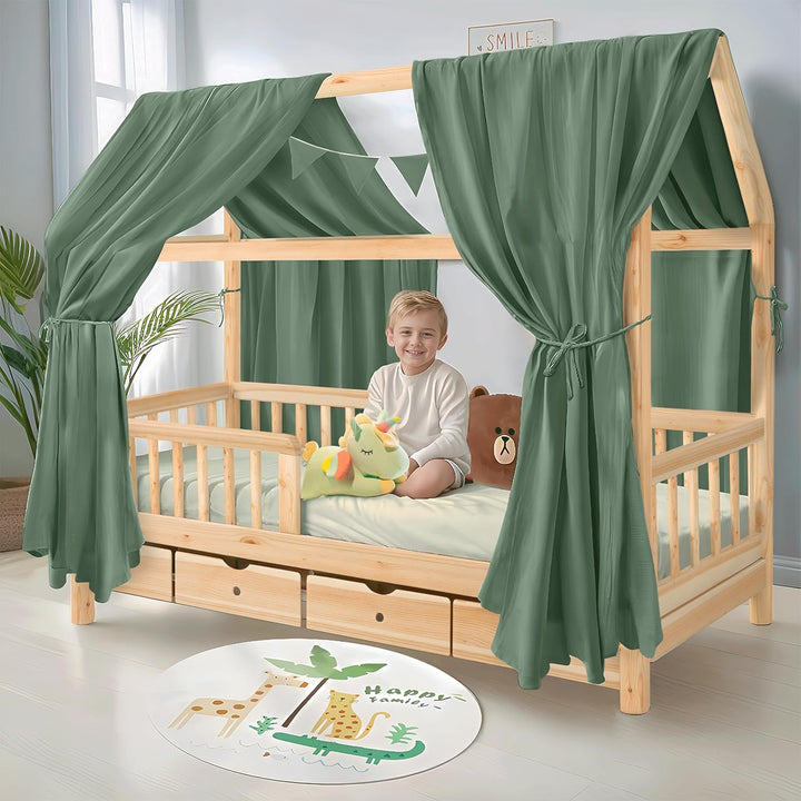 iLuane Hausbett Himmel Deko - 3PCS Betthimmel Hausbett Set, 100% Baumwolle Musselin Vorhang - Hausbe