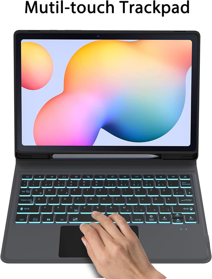für Samsung Galaxy Tab S6 Lite 10,4 Zoll 2024/2022/2020 Hülle mit Tastatur QWERTZ : 7-Farbige Beleuc