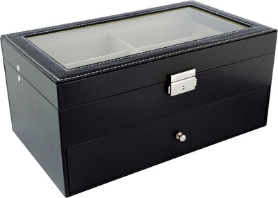 Grinscard Brillenbox zur Aufbewahrung von 12 Brillen - Schwarz, Weiss - ca. 34 x 19 x 16 cm - Sonnen