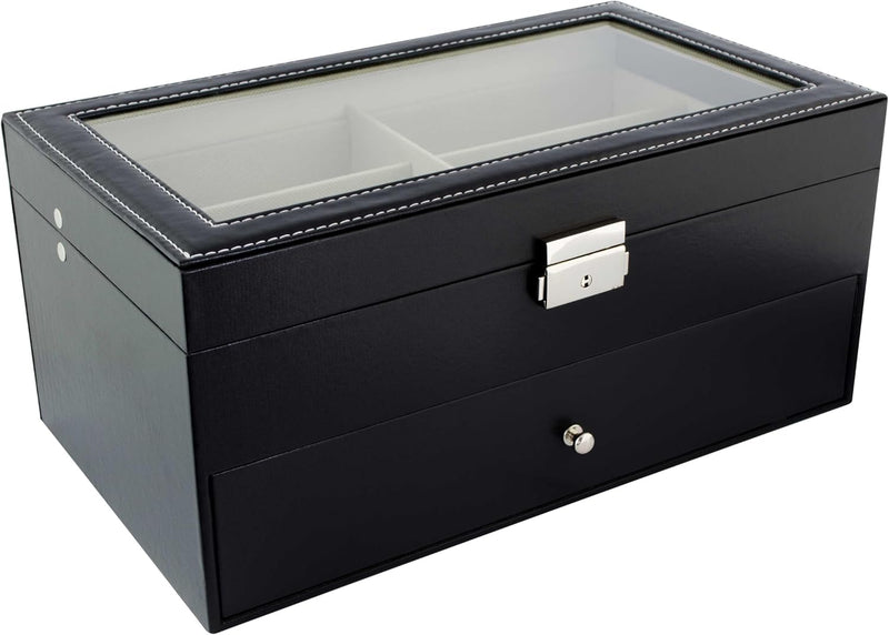 Grinscard Brillenbox zur Aufbewahrung von 12 Brillen - Schwarz, Weiss - ca. 34 x 19 x 16 cm - Sonnen