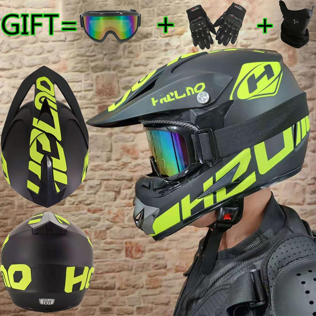 Downhill Motorradhelm Kinder, Helm Set Herren ATV Motorradhelm D.O.T Zertifizierter Helm Mit Brille