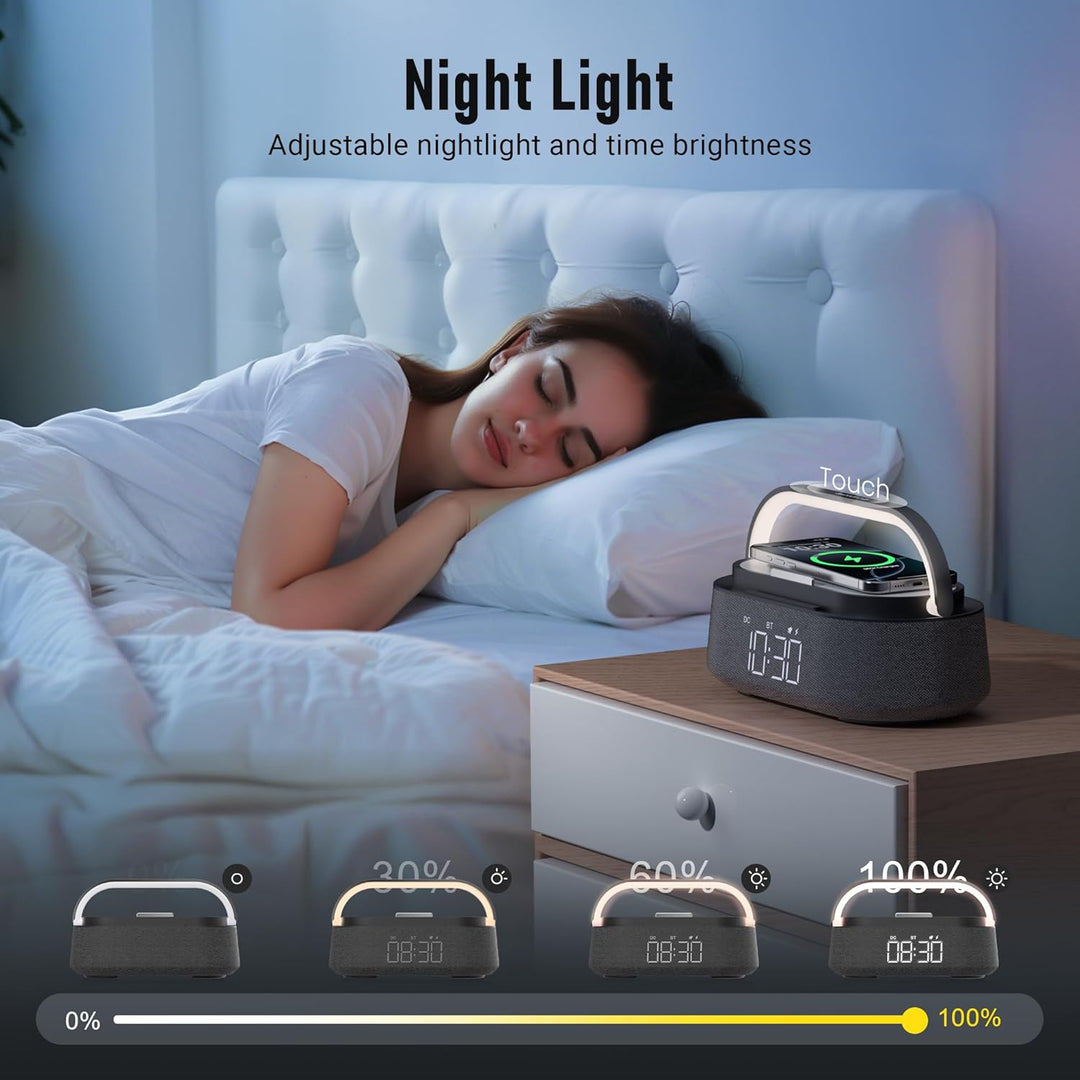 COLSUR Radiowecker Digital mit Wireless Charger, Bluetooth Lautsprecher mit USB-Ladegerät, Smart Wec