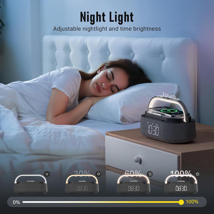 COLSUR Radiowecker Digital mit Wireless Charger, Bluetooth Lautsprecher mit USB-Ladegerät, Smart Wec