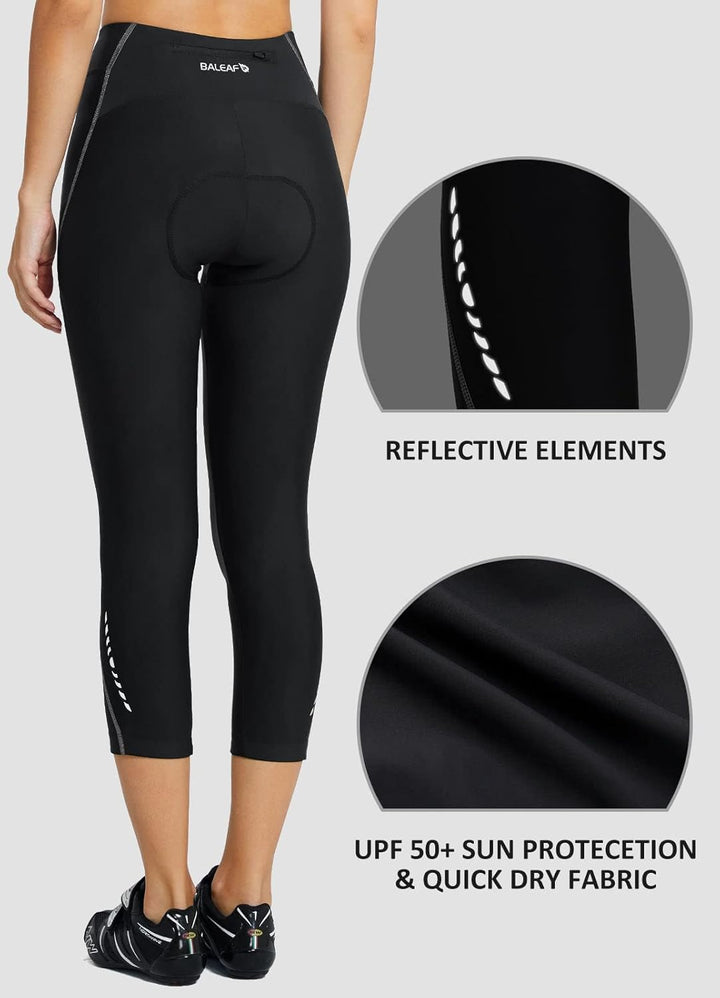 BALEAF Damen 3/4 Radlerhose Kurz Radhose Atmungsaktiv Fahrradhose Gepostert M 1-schwarz-grau, M 1-sc
