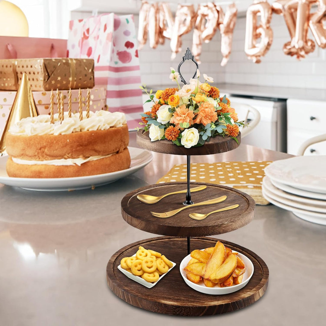 Etagere 3 Etagen, Tortenständer Holz, Cupcake Ständer mit Metallgriff, Kuchenständer Kuchenplatte, O
