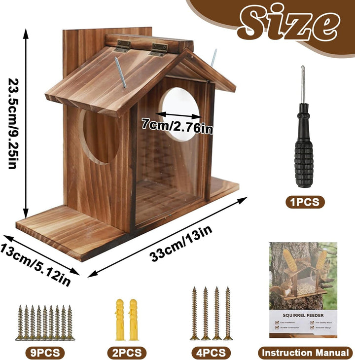 Eichhörnchen Futterhaus Wetterfest, Eichhörnchenhaus, Eichhörnchen Futterhaus aus Holz, Futterstatio
