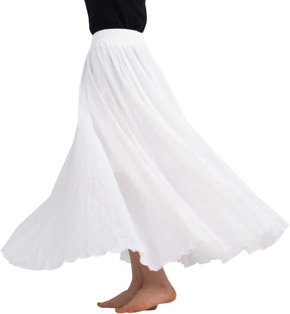 FEOYA Baumwolle Leinen Maxirock Boho Sommer Rock Double Layer Elastische Taille Faltenrock Frauen Ei