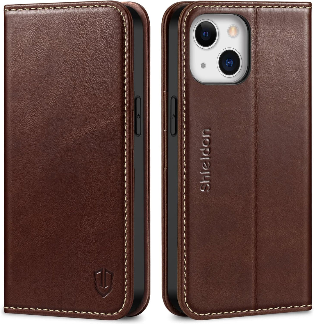 SHIELDON Hülle für iPhone 13 5G Schutzhülle [Echtleder] [RFID-Sperre] [Lifetime Garantie] [Kartenfac