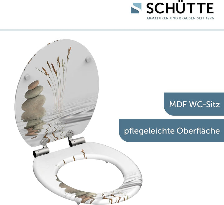 SCHÜTTE WC-Sitz WELLNESS mit Absenkautomatik aus Holz, Toilettensitz mit Klodeckel, Holzkern Toilett