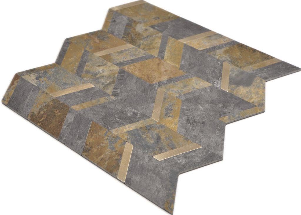 Selbstklebnde Mosaikmatte Pfeil Vinyl Steinoptik RustyGold für WAND KÜCHE Wandverblender Fliesenspie