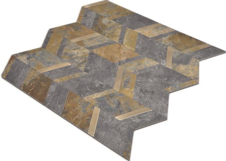 Selbstklebnde Mosaikmatte Pfeil Vinyl Steinoptik RustyGold für WAND KÜCHE Wandverblender Fliesenspie