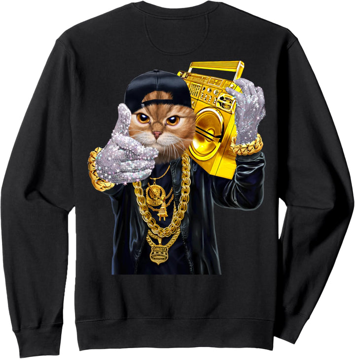 Rapper Katze im Hip Hop Hut mit Boombox Sweatshirt