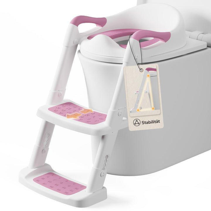 DEANIC Toilettensitz Kinder, Toilettentrainer mit Leiter &amp;PU Gepolstert, Faltbar Töpfchen für Kinder