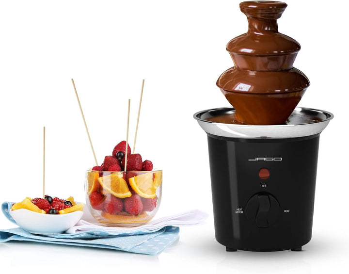 Jago® Schokoladenbrunnen 60W - 3 Etagen, 400 gr Kapazität, Edelstahl, Spül­ma­schi­nen­fest, Rot ode