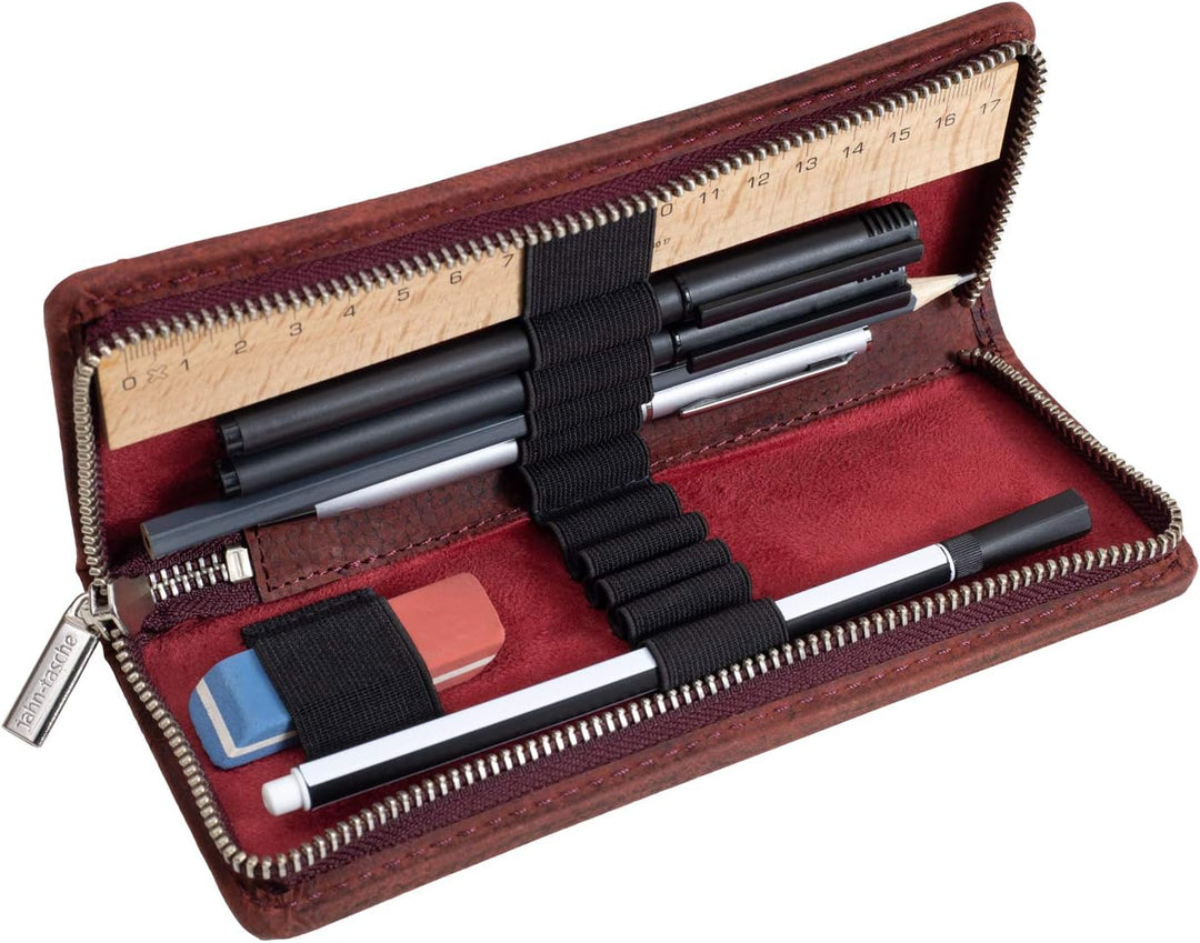 Exklusives Federmäppchen Stifte-Etui, Grösse L, aus Büffel-Leder, Rost-Rot, Jahn-Tasche 014 Rost Rot