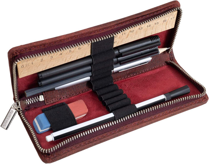 Exklusives Federmäppchen Stifte-Etui, Grösse L, aus Büffel-Leder, Rost-Rot, Jahn-Tasche 014 Rost Rot