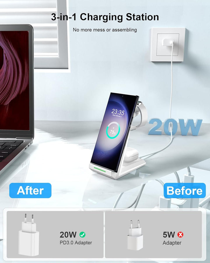 NANAMI Induktive Ladestation für Samsung Wireless Charger 3 in 1 Ladestation für Galaxy Watch 7/6/5/
