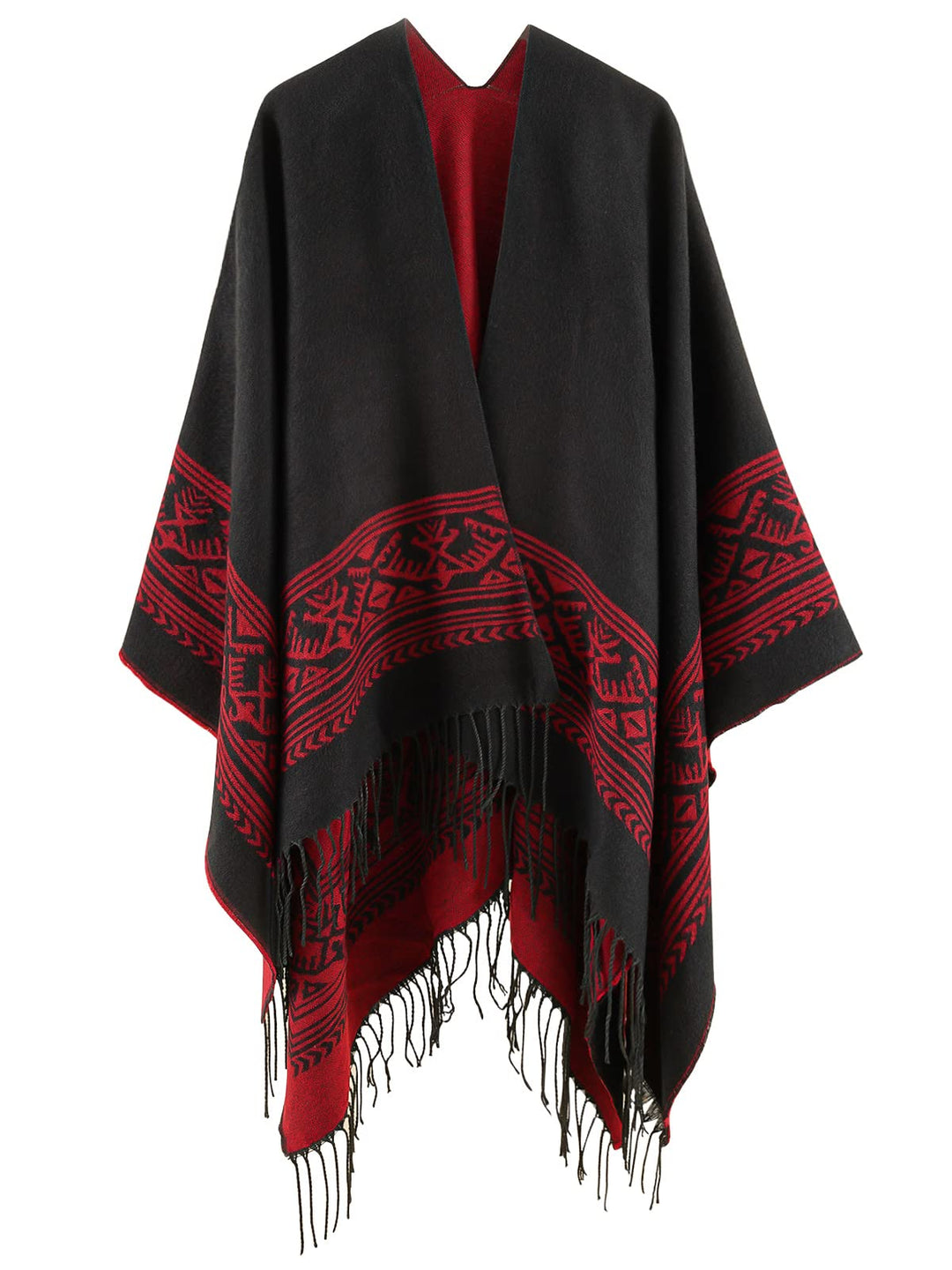 Superora Damen Poncho Cape Umhängetuch Stola Strick-Pullover Karierte Deckenschal Sweatshirt Schal m