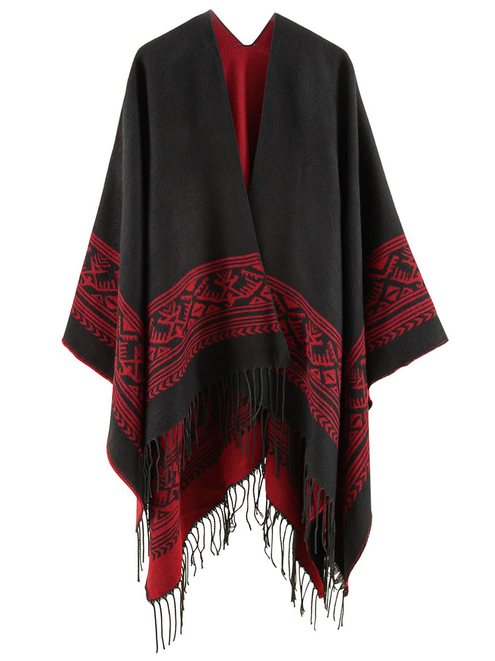 Superora Damen Poncho Cape Umhängetuch Stola Strick-Pullover Karierte Deckenschal Sweatshirt Schal m