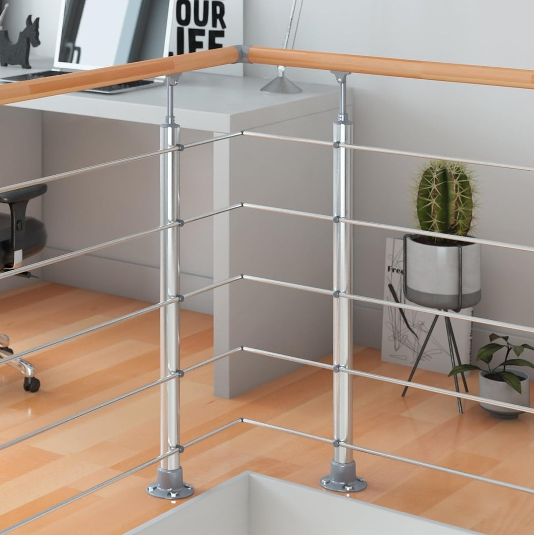 DOLLE Aluminium Geländer-Set Handlauf aus Buche Füllstäbe aus Edelstahl aufgesetzte Montage 150 cm,