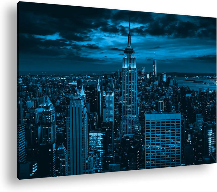 deyoli New York bei Nacht Format: 80x60 Effekt: Monocrome Blau als Leinwand, Motiv fertig gerahmt au