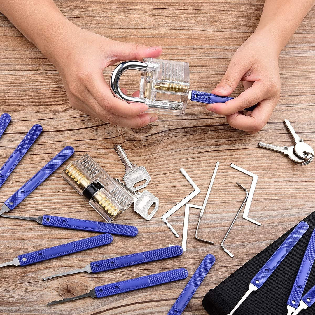 Lockpicking Set [Upgrade], Diyife 26 Stück Dietrich Set Komfort-Sicher Blau Silikon-Hand, mit 2 Tran