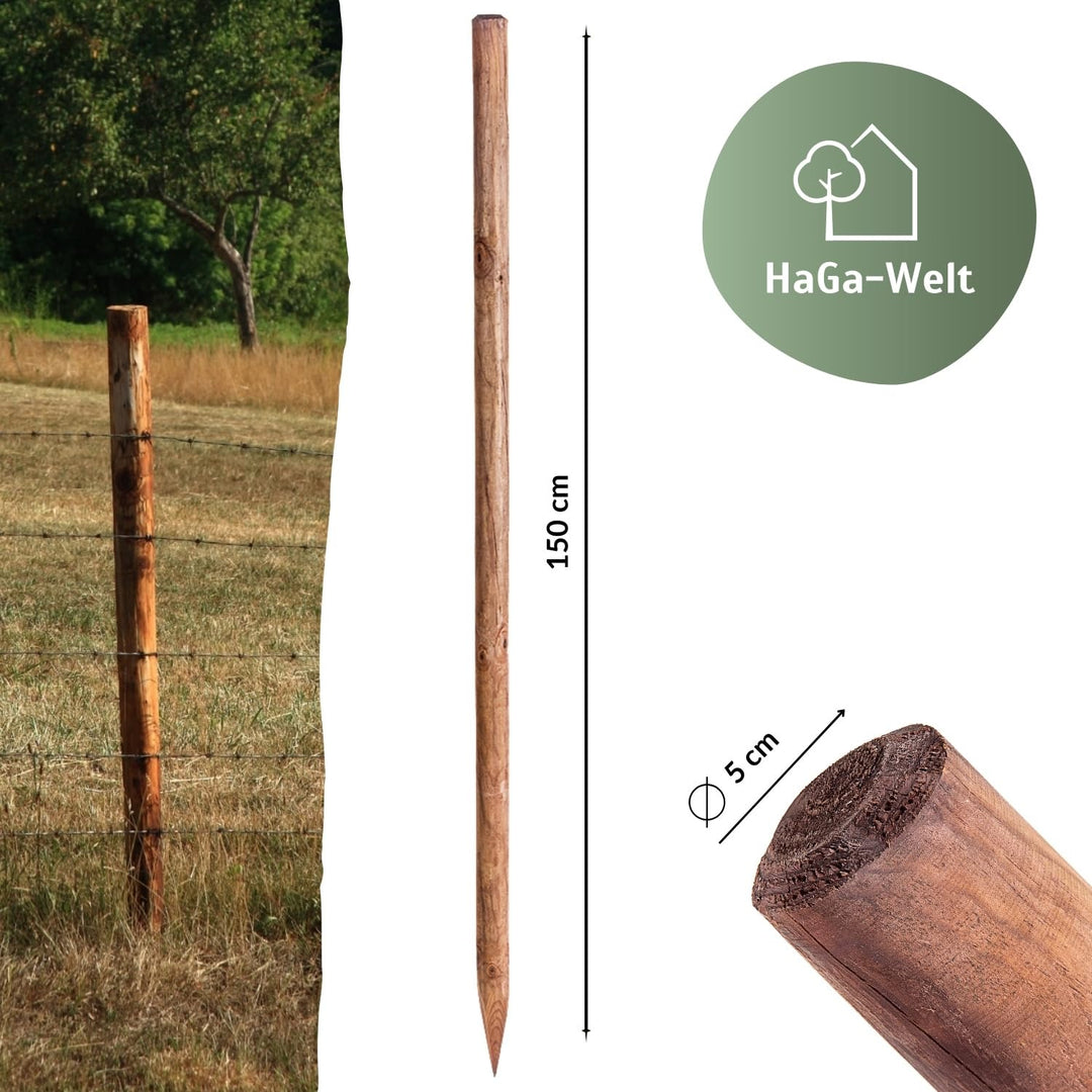 HaGa® Holzpfahl Baumpfahl Pfahl Zaunpfahl 5cmØ x 150cm Höhe aus Kiefer 5 St. - 150cm - Zaunbau - wit
