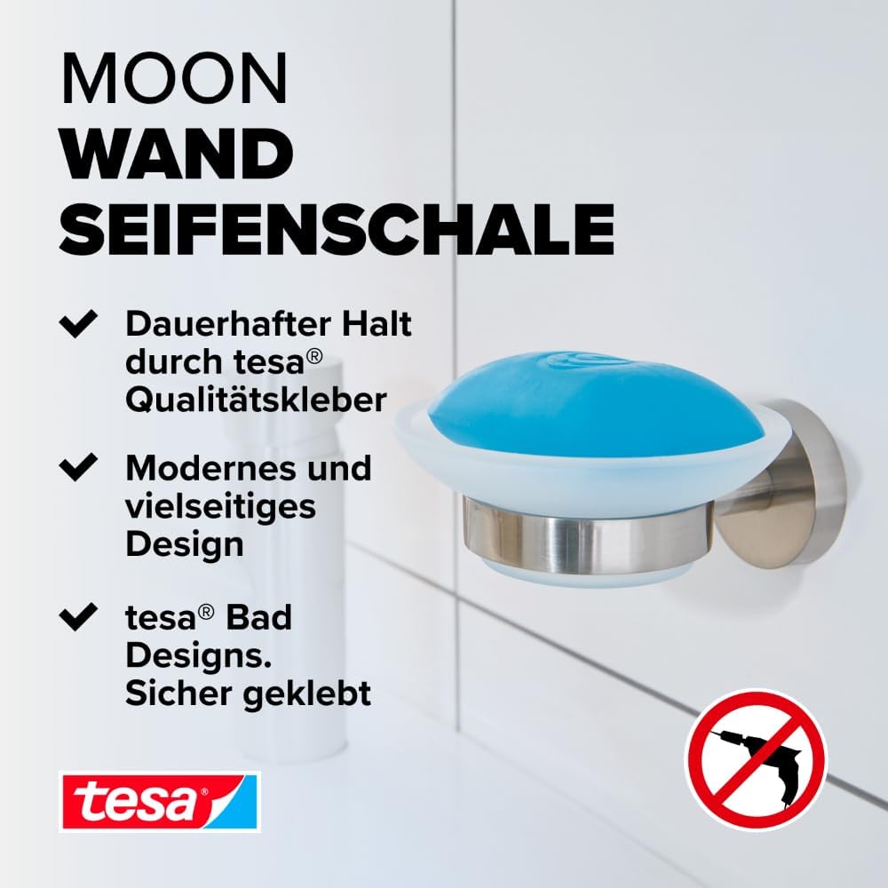 tesa Moon Seifenschale mit Wandhalterung, satiniertem Glas und verchromtem Edelstahl - zur Wandbefes