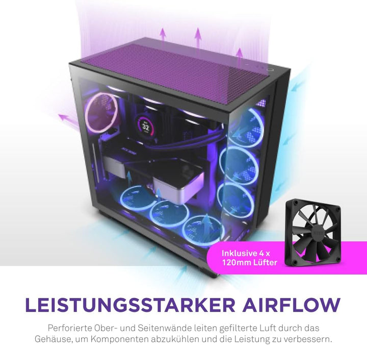 NZXT H9 Flow - CM-H91FB-01- Dual-Chamber ATX Mid-Tower PC-Gaming-Gehäuse - High-Airflow-perforiertes