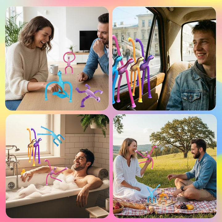Saugnapf Spielzeug, 4 Stück Teleskop Saugnapf Dinosaurier Spielzeug, Telescopic Suction Cup Dinosaur
