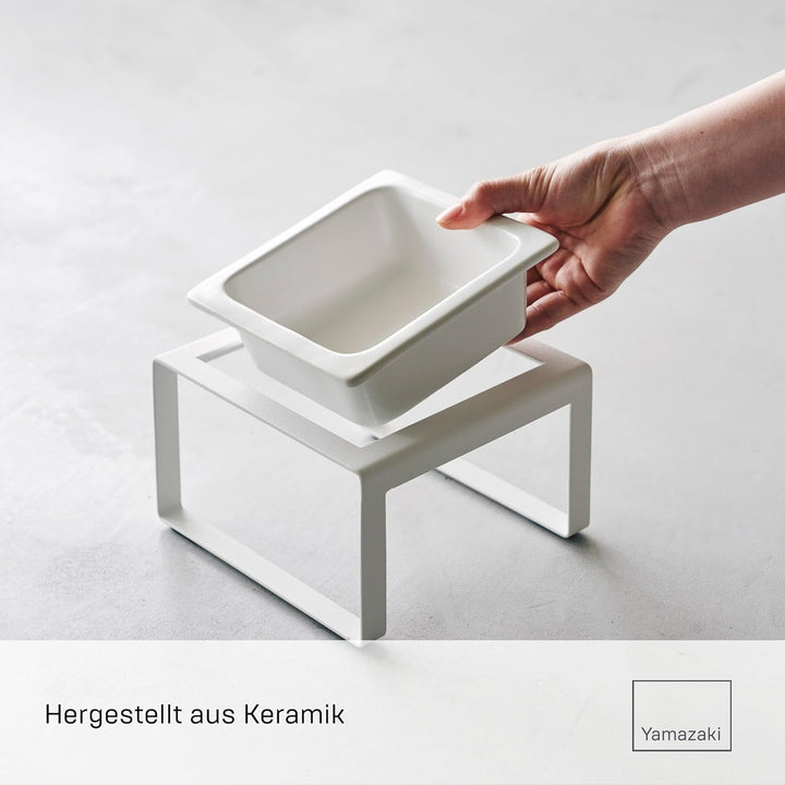 Yamazaki 5816 TOWER Futternapf, Single, 300ml, weiss, Stahl/Keramik, Minimalistisches Design, Weiss